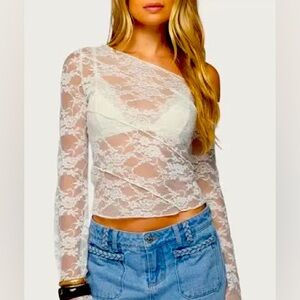 FREE PEOPLE WHITE LACE OFF THE SHOULDER PRETTY TOP